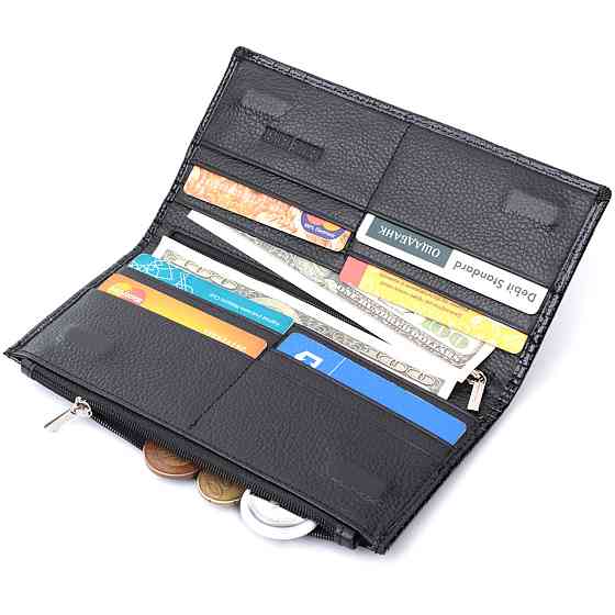 Лакований тонкий гаманець з фактурою під рептилію з натуральної шкіри ST Leather 22716 Чорний Київ