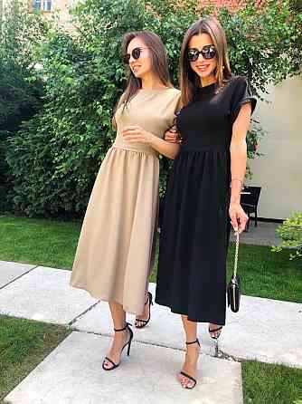 Жіноче плаття міді з короткими рукавами "Валенсія" оптом та по дропшипінгу | Норма Чорний, 46 Київ