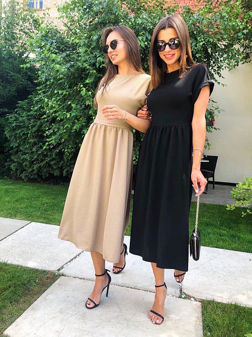 Жіноче плаття міді з короткими рукавами "Валенсія" оптом та по дропшипінгу | Норма Чорний, 46 Київ - фото 6