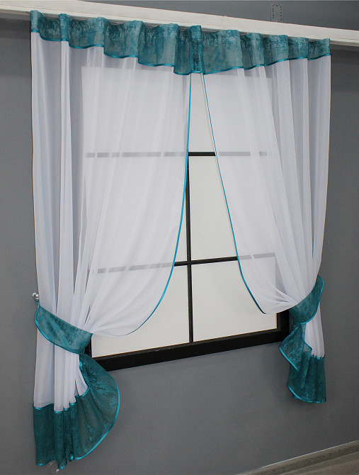 Кухонный комплект VR-Textil № 085к шторки с ламбрекеном белый с бирюзовым 280х170 см (52-0916) Киев - изображение 2