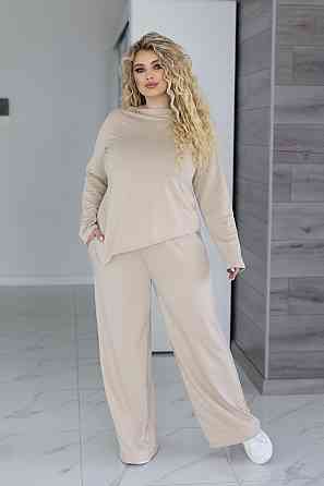 Жіночий костюм з асиметричним лонгслівом "Travel" | Батал Бежевий, 54-56 Київ