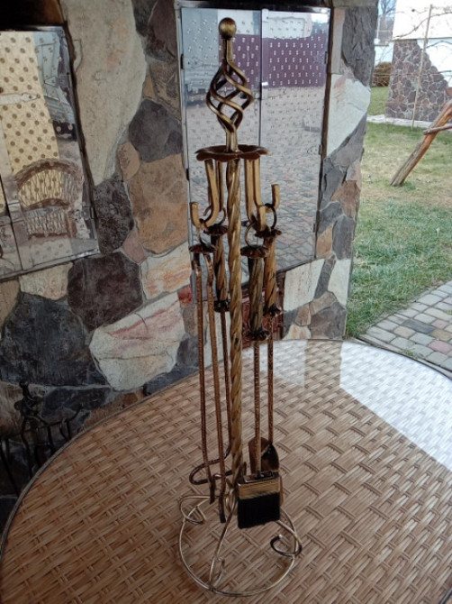 Кований набір для каміну K-008 (стійка, совок, щітка, кочерга, щипці) Б3917 Чорний Київ - фото 6