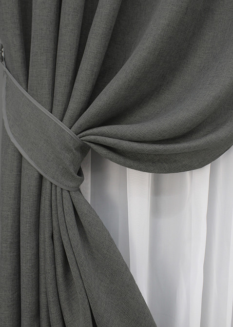 Комплект готовых штор VR-Textil Лен Мешковина № 1473ш Темно-серый 150х270 см 2 шт (33-0340) Киев - изображение 4
