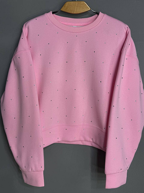 Свитшот женский W 2950 oversize с россыпью камней, розовый, one size Киев - изображение 16