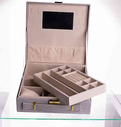 Скринька для прикрас з еко шкіри 2 яруси Сірий HP-5-35G Київ