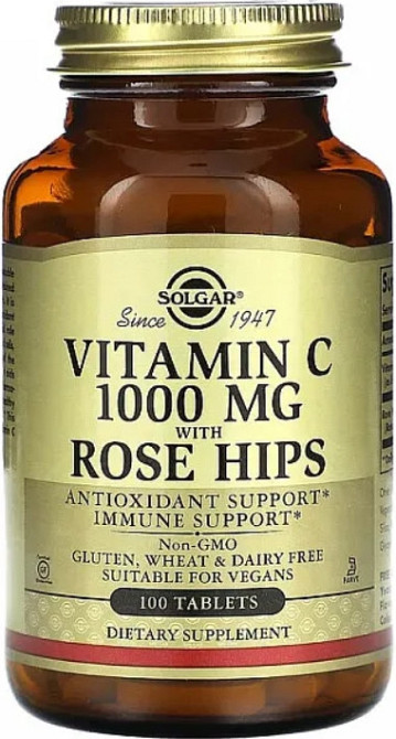 Витамин С с шиповником Solgar Vitamin C Rose Hip 1000 mg 100 tab Киев - изображение 1