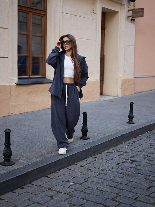 Жіночий теплий повсякденний костюм з турецького двостороннього флісу Графіт Одеса - фото 7