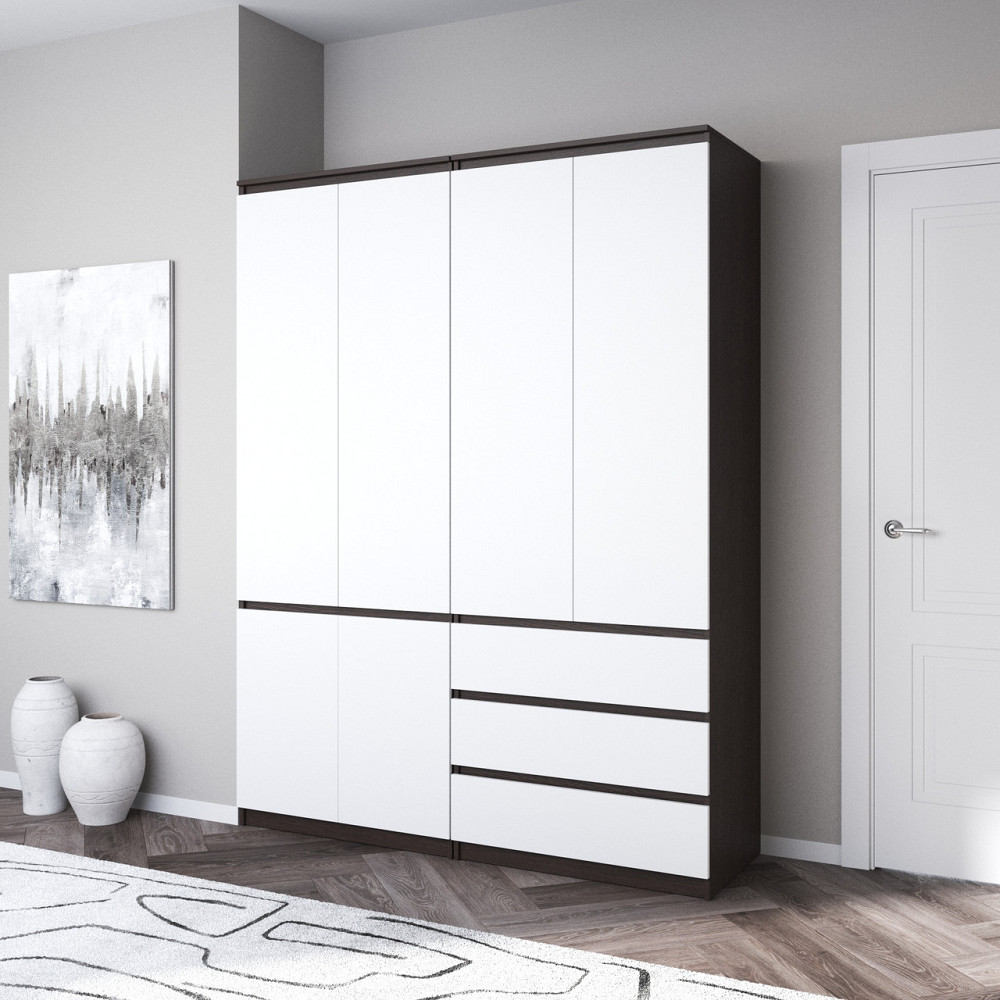 Шкаф для одежды VAYS, со штангой и полками, комплект из 2 шкафов R10+R16 Венге Темный-Белый фасад Львов - изображение 1