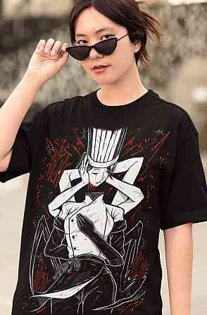 Футболка для хлопчика з аніме принтом Людина-бензопила оверсайз (зріст від 165 до 180) Чорний AnimeJ0968m Дніпро