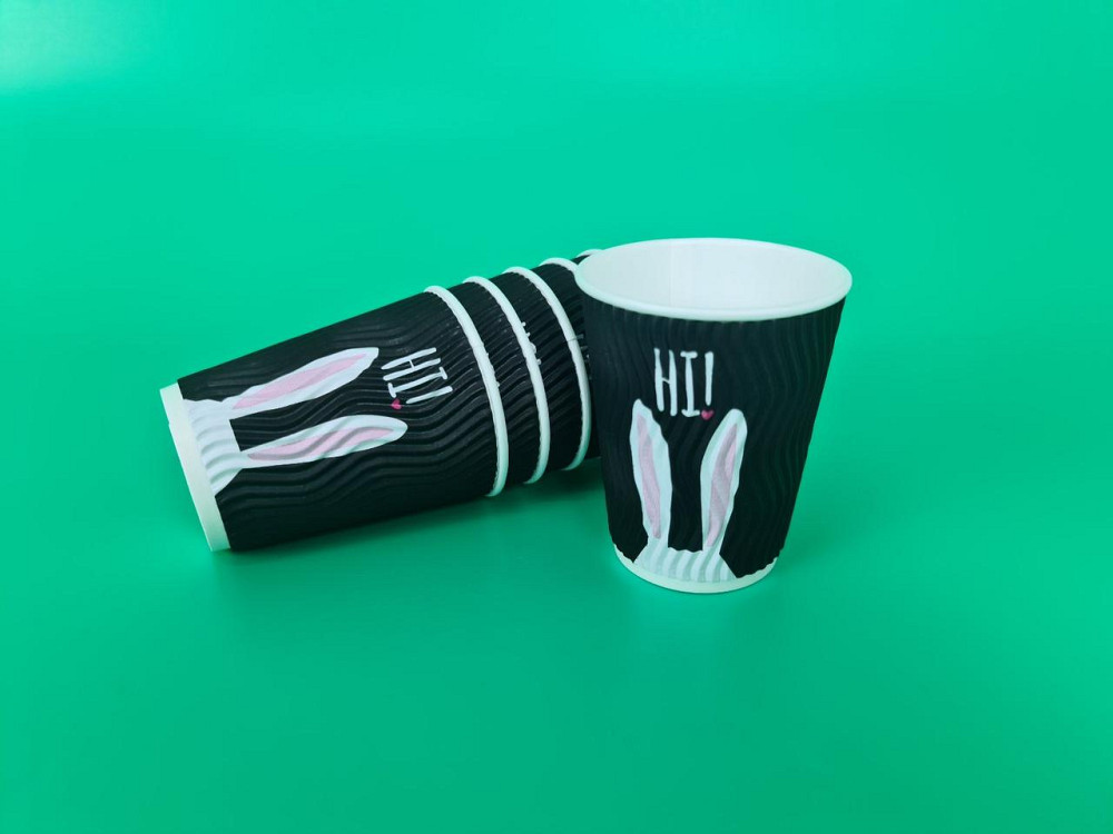 Стакан бумажный для кофе и чая 250мл "Гофра" "Зайцы черные" h9 (20 шт) Харків - фото 1