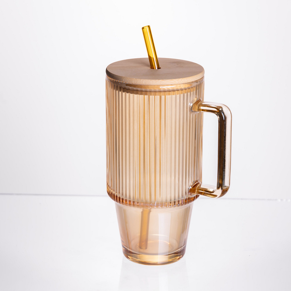 Yiwu Скляна чашка з кришкою і трубочкою 750 мл Коричнева HP-19-50R Коломыя - изображение 2