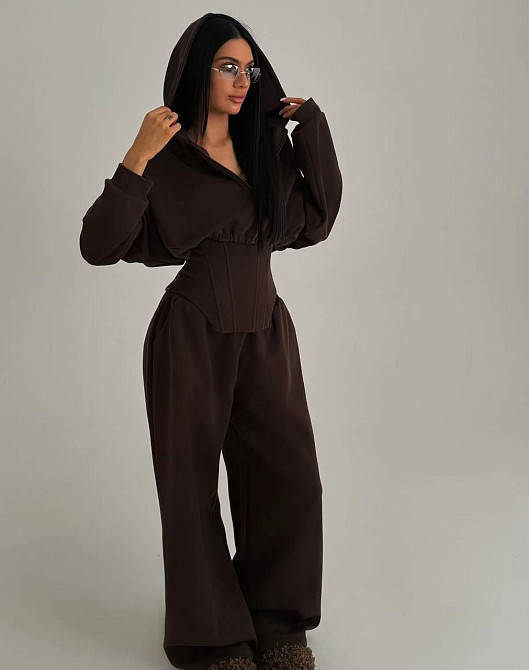 Жіночий стильний трендовий костюм-трійка петля Шоколад, 42/44 Одеса - фото 5