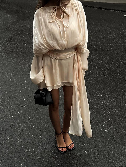 Жіноче легке плаття з об'ємним драпіруванням шовк армані Шампань Одеса - фото 3