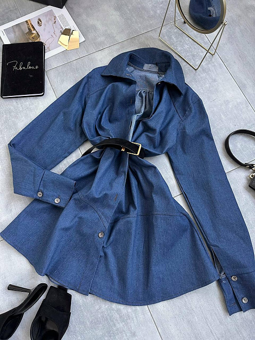 Жіноча стильна сукня-сорочка на гудзиках з щільного джинсу Одеса - фото 1