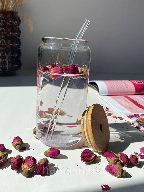 Склянка коктейльна "Слоік" 530 мл із кришкою і трубочкою прозора для дому та ресторану 102-769 Київ - фото 4