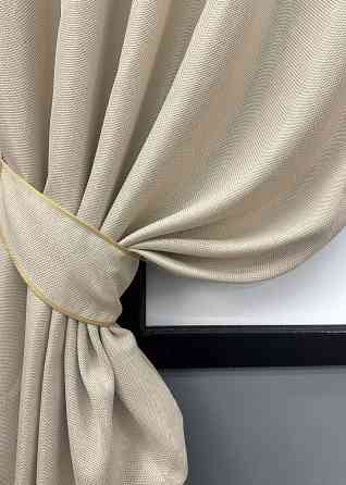 Комплект коротких штор VR-Textil Льон-блекаут Льон Мішковина № 1080ш Холодний бежевий 130х170см 2 шт (35-0356) Київ