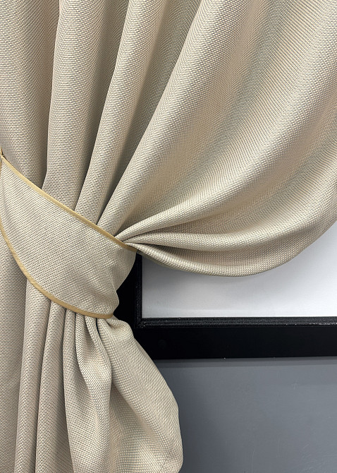 Комплект коротких штор VR-Textil Льон-блекаут Льон Мішковина № 1080ш Холодний бежевий 130х170см 2 шт (35-0356) Київ - фото 3