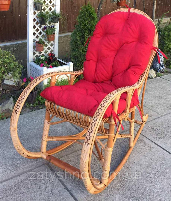 Крісло гойдалка плетена на подарунок | крісло-гойдалка з подушкою | крісло гойдалка з лози з червоною н Київ - фото 3