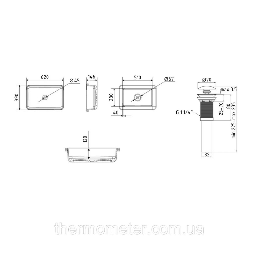 Комплект Qtap Scorpio: Раковина врезная прямоугольная 615х390х150 мм White + Донный клапан PU02 Киев - изображение 13