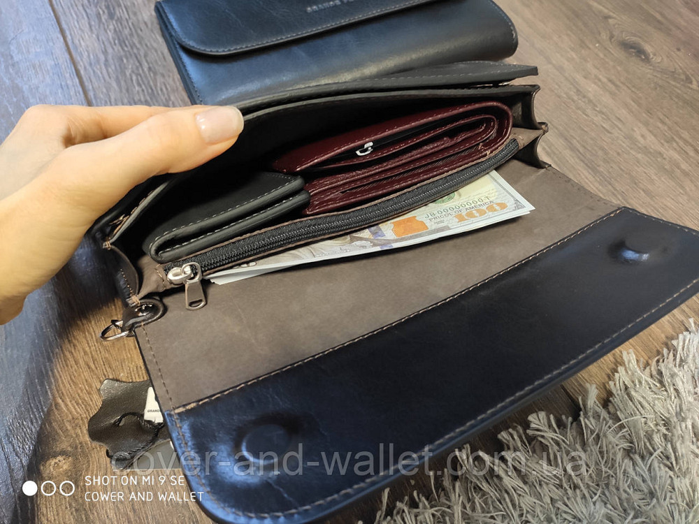 Коричневий чоловічий клатч із гладкої шкіри на магнітній фіксації Grande Pelle Practico Київ - фото 6