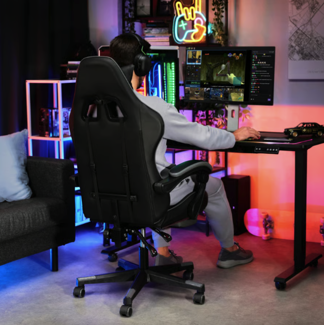 Кресло геймерское с подушками Ragazo усиленное до 150 кг компьютерное игровое офисное для ПК Черное с серым Киев - изображение 3