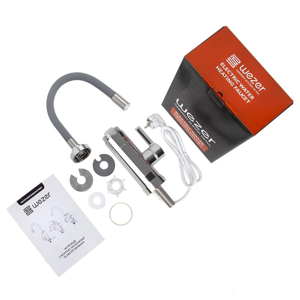 Проточний водонагрівач WEZER SDR-G10T для кухні, гнучкий вилив, датчик темп., 3,0 кВт, хром/сірий Київ - фото 3