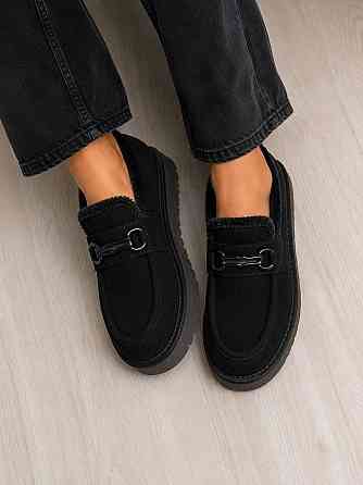 Лофери жіночі Hengji M15-1 утеплені на хутрі замшеві з пряжкою чорні, 40, 25,9 см Київ