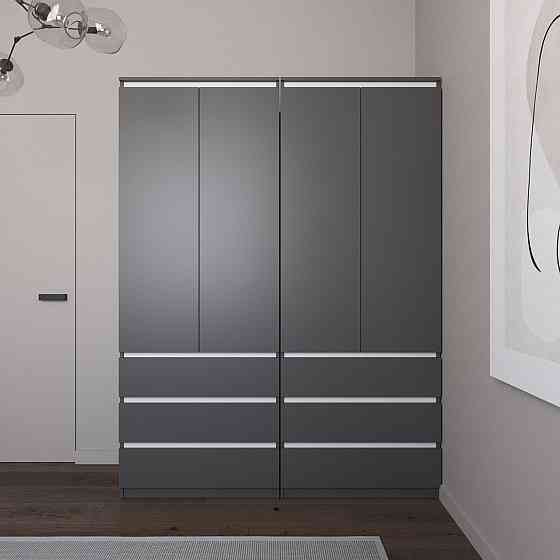 Шафа для одягу VAYS зі штангою та полицями, 6 шухляд, комплект з 2 шаф R9+R16 Антрацит-Білі планки Львів