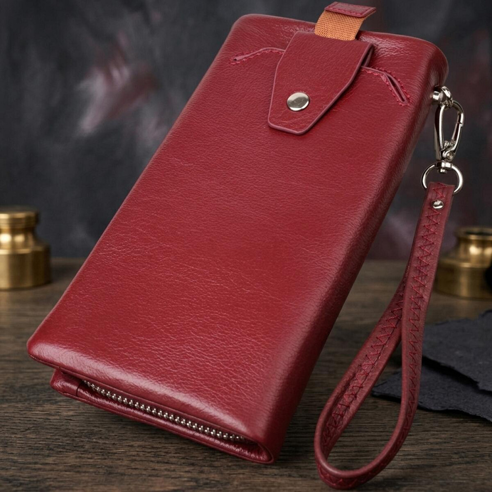 Кожаный женский кошелек-клатч с отделением под телефон ST Leather 23102 Бордовый Киев - изображение 14