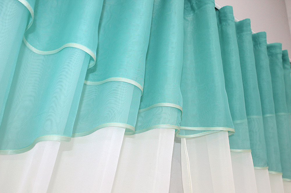 Кухонные шторы VR-Textil № 091к с ламбрекеном и подвязками бирюзовый с молочным 280х170 см (50-270) Киев - изображение 5