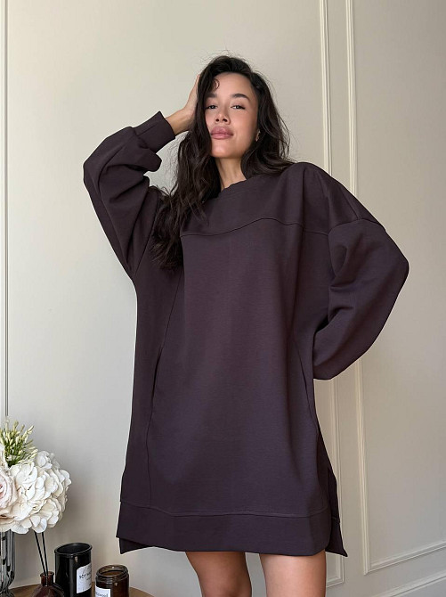 Женское спортивное оверсайз платье дабл фэйс 100% хлопок Шоколад Одесса - изображение 1