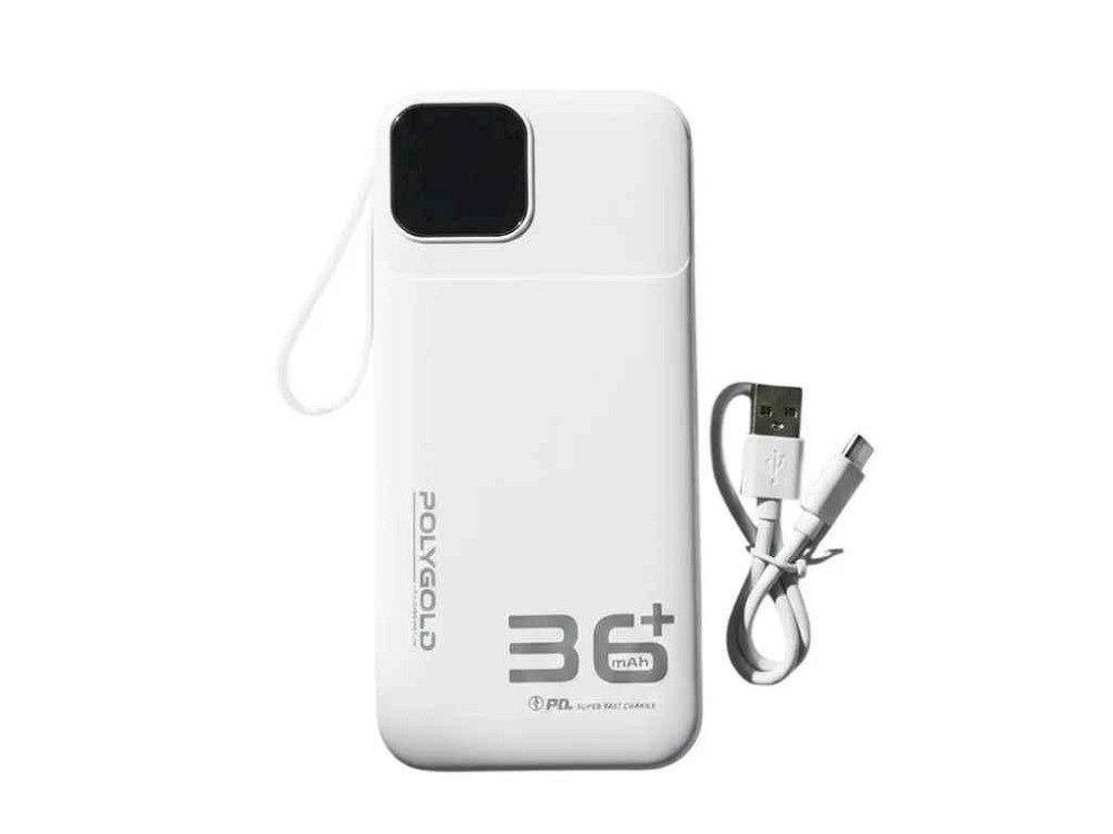 Power Bank 36000mAh PG-PW328 USB/2PD/ліхтарик/LED дисплей/кабель 2в1 (Type-C/Lightning) білий (real 30000) ТМ POLYGOLD Київ - фото 1