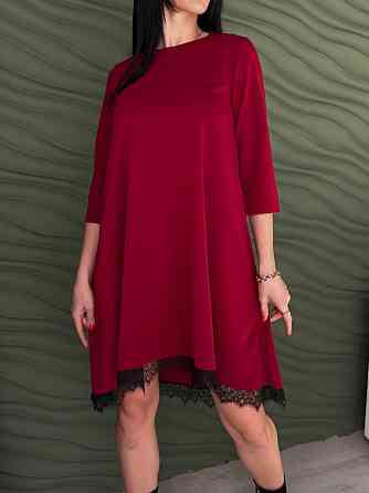 Плаття трапеція з мереживом "Emma" |  Норма та батал Бордовий, 50-52 Київ