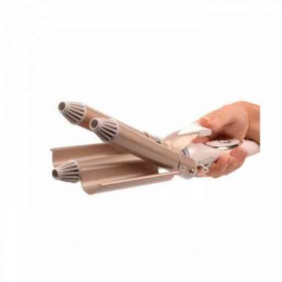 Плойка професійна потрійна + щипці для об'ємних волосся ProGemei GM-1988 Золотиста (10090) Київ