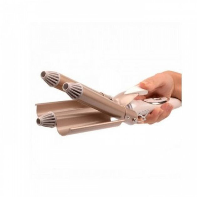 Плойка професійна потрійна + щипці для об'ємних волосся ProGemei GM-1988 Золотиста (10090) Київ - фото 2