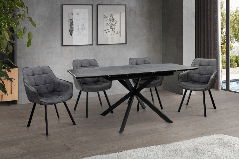 Стіл Річард 140(+40)*85 чорний метал/мрамор чорн Киев - изображение 2