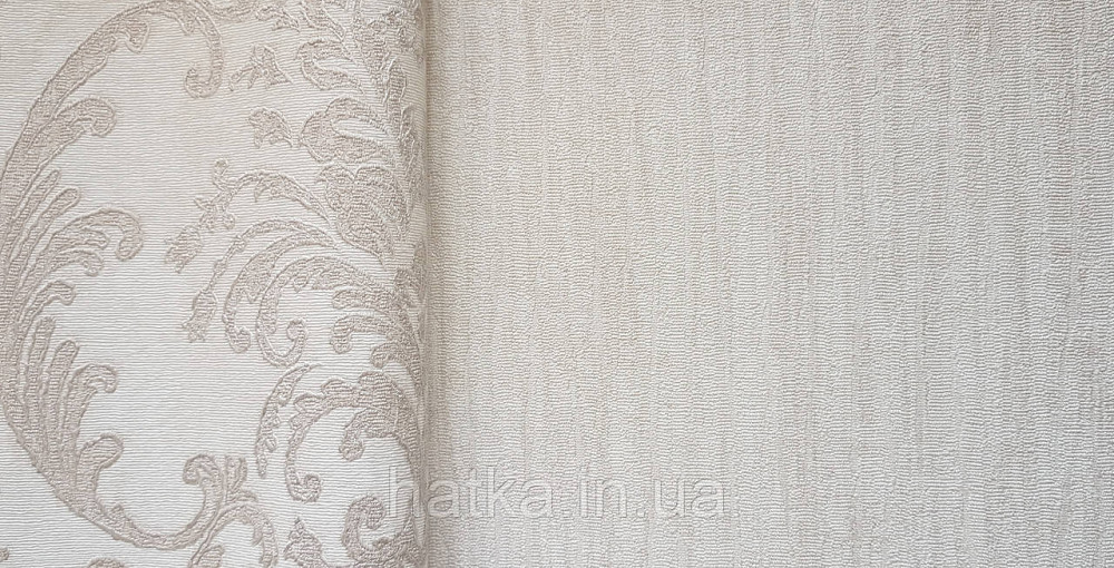 Шпалери вінілові на флізеліні AdaWall Seyyah 1.06х10 однотонні хвилясті смуги структурні світло-бежеві Київ - фото 2