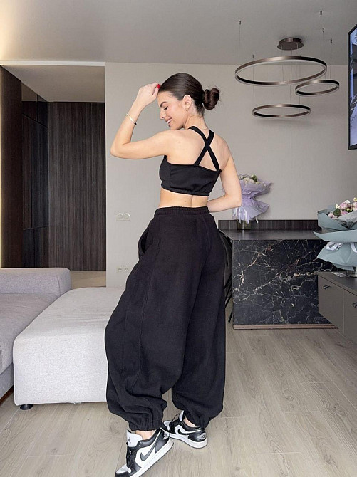 Жіночі теплі об'ємні штани "Аладін" із турецької підлоги флісу Чорний, 46/48 Одеса - фото 3