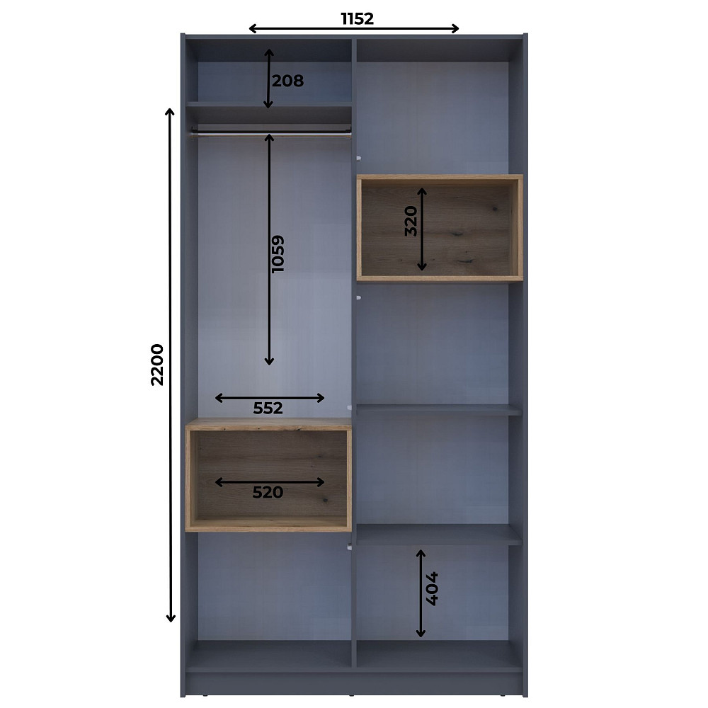 Шафа для одягу з нішою Doros Дейл 115,2х52х220 см Графіт/Дуб евок (DRS-011281) Львів - фото 7