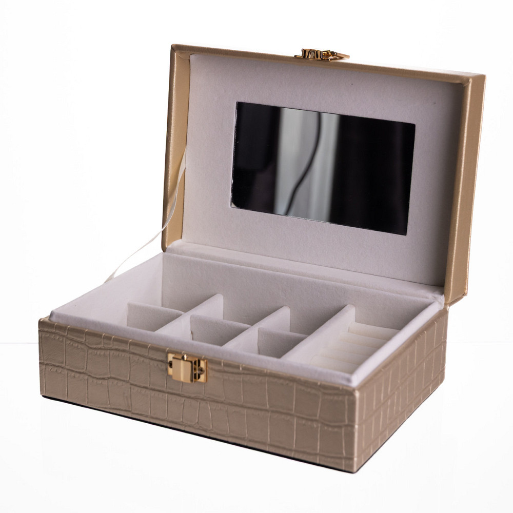 Скринька для прикрас з еко шкіри 10 відділень з дзеркалом 20×14×8 см Золотистий HP-5-19GOLD Коломыя - изображение 3