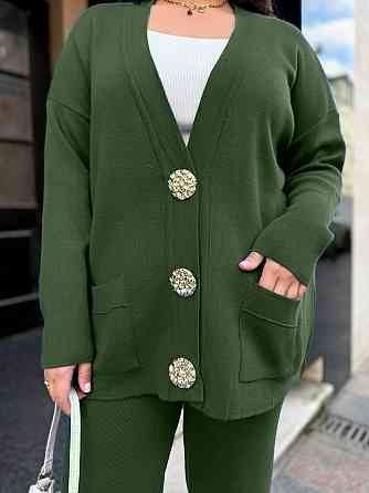 Женский базовый прогулочный костюм: кофта и штаны мелкая машинная вязка Хаки Одесса