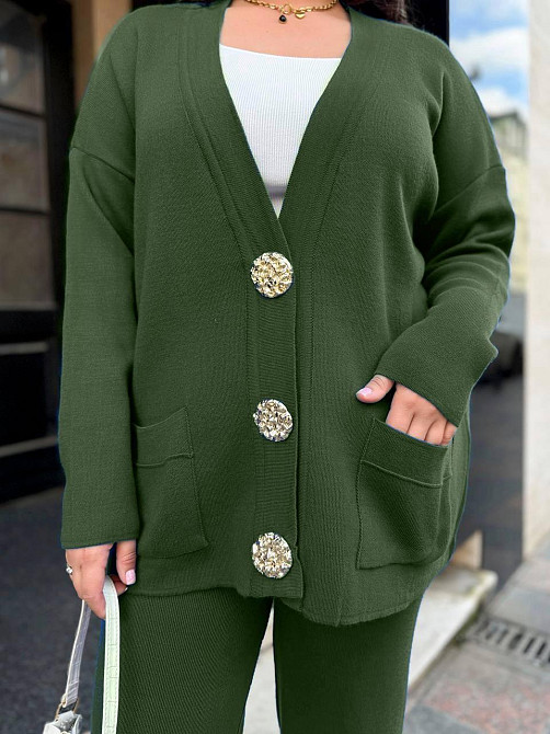 Женский базовый прогулочный костюм: кофта и штаны мелкая машинная вязка Хаки Одесса - изображение 2