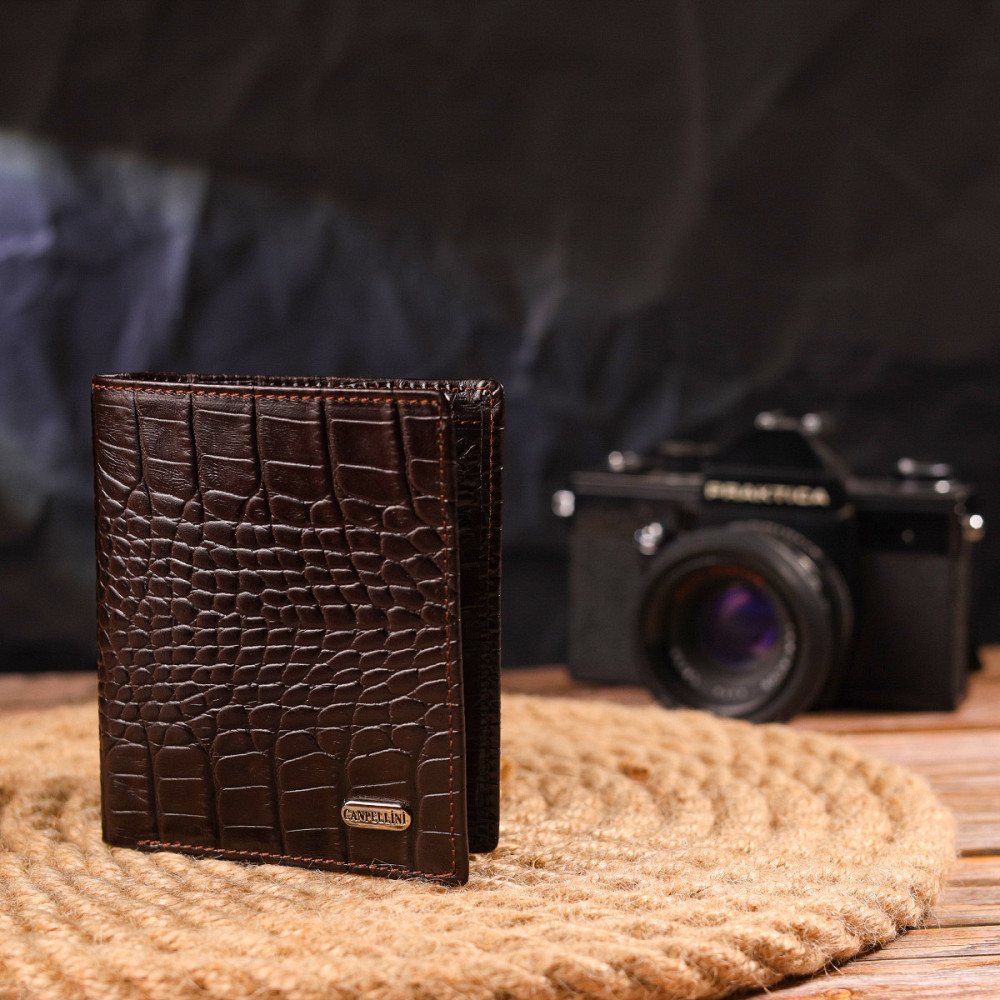 Компактное мужское портмоне из натуральной фактурной кожи CANPELLINI 21496 Коричневое Киев - изображение 8