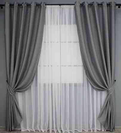 Комплект штор на люверсах VR-Textil Bagema Rvs № 1244ш Сірий 150х250 см 2 шт (37-0017) Київ