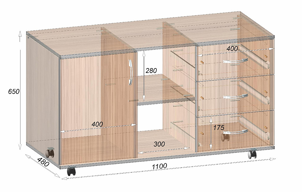 Тумба офисная ТМО-1, Дуб Сонома, 1100/480/620 Львов - изображение 3