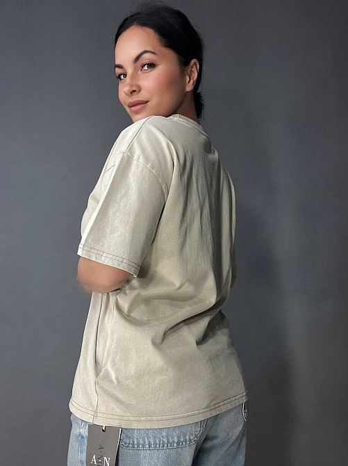 Футболка женская A-N 27039 вареная тай-дай оверсайз хлопок с надписью, бежевый, one size Киев - изображение 14