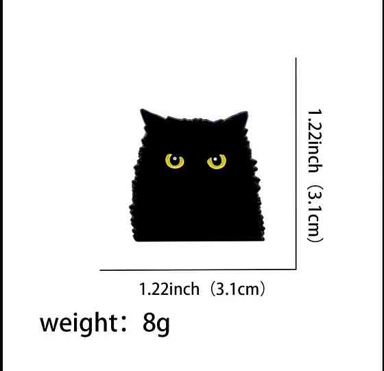 Эмалированный значок «Чёрный кот» – минималистичная брошь 3,1 см Киев