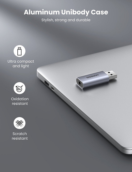 Зовнішня звукова карта USB 2.0 to 3.5m Аудіоптер TRS стерео OMTP/CTIA UGREN CM383 (Сіра) Николаев - изображение 7