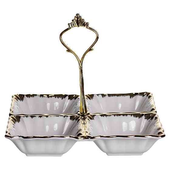 Менажниця порцелянова на 4 секції для закусок тарілка менажниця 18×18×3 (см) менажниця з ручкою Білий з золотом LC-BYL-100 Київ