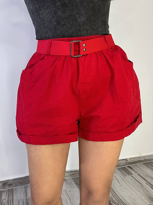 Шорти жіночі A-N 5701 мом на резинке з ременем короткі червоні, червоний, L, L, 85 см, 112 см Київ - фото 11